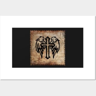 Cross & Angel Wings Spiritual Vintage Design Cool Gift of Faith Posters and Art